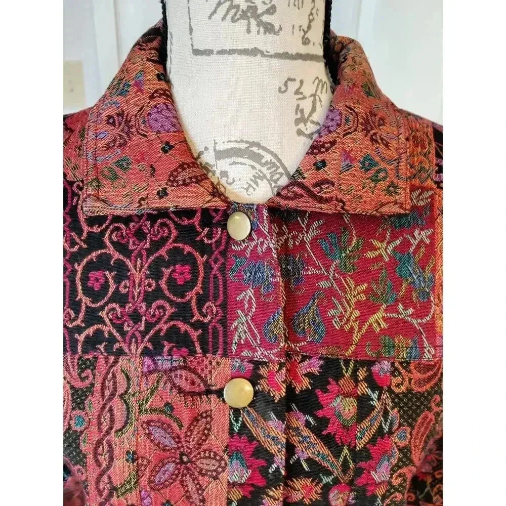 Multiples Tapestry Jacket Size S Patchwork Boho Floral‎ Multicolor Collared